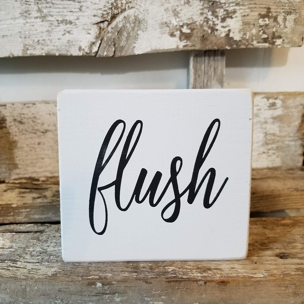Flush 4" x 6" Mini Wood Funny Bathroom Block Sign