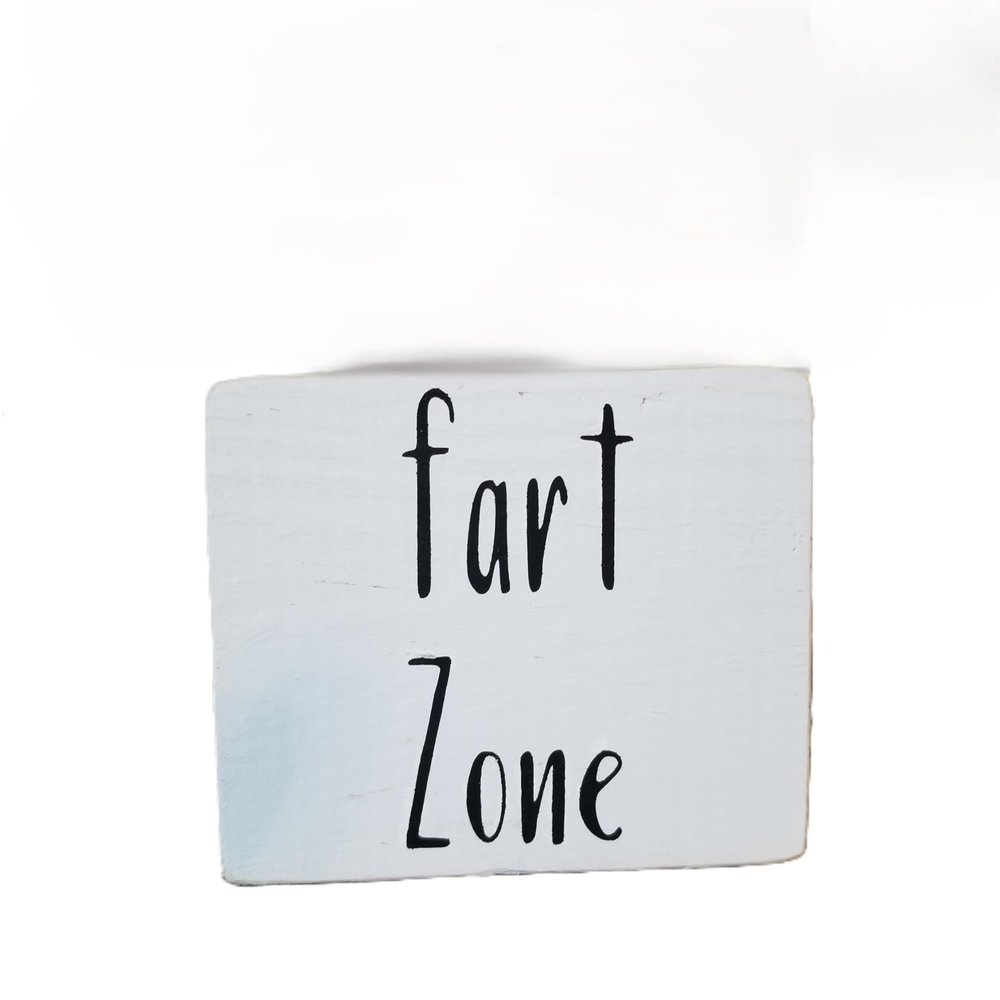 Fart Zone 4" x 6" Handmade Mini Wood White Funny Bathroom Block Sign