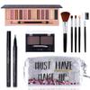 All in One Makeup Kit,12 Colors Nude Shimmer Eyeshadow Palette, Waterproof Black Eyeliner Pencil, Duo Pressed Eyebrow Powder Kit, 5 Brushes With Quicksand Cosmetic Bag Gift Set view 2