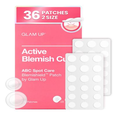 GLAM UP Hydrocolloid Blemish Pimple Zit Patches - Invisible Ultra Thin Spot Cover Stickers for Face and Skin, Strong Water-proof and Adhesive Overnight, Vegan-friendly (36 Count / 2 Sizes)