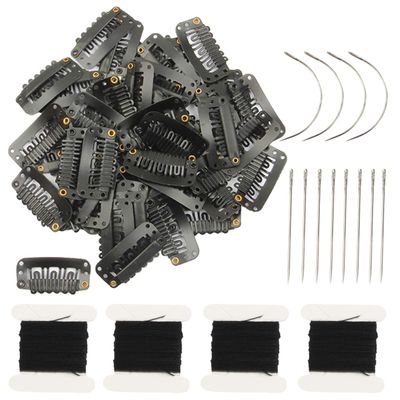 YUXIANG 50pcs Wig Clips 32mm Snap Clips For Hair Extension With Thread and Needles (Black)