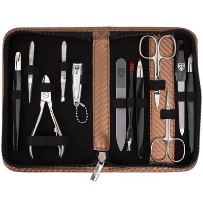 3 Swords Germany  Brand Quality 12 Piece Manicure Pedicure Grooming kit Set for Professional Finger & Toe Nail Care with Copper Synthetic Leather case - Made in Germany