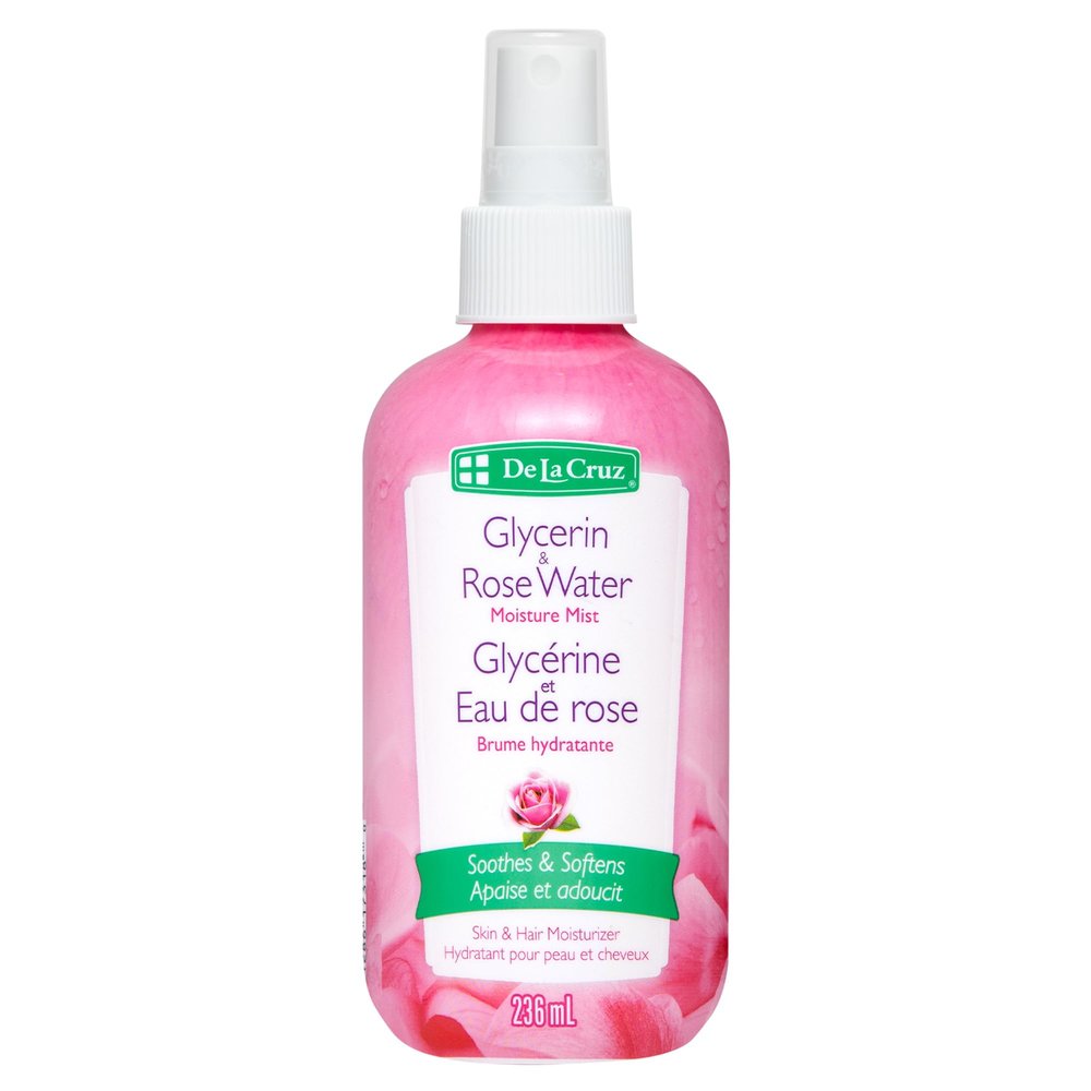 De La Cruz Rose Water and Glycerin Spray for Face - Rosewater Facial Toner and Moisturizer Mist for Skin and Hair 8 fl oz (236 mL)