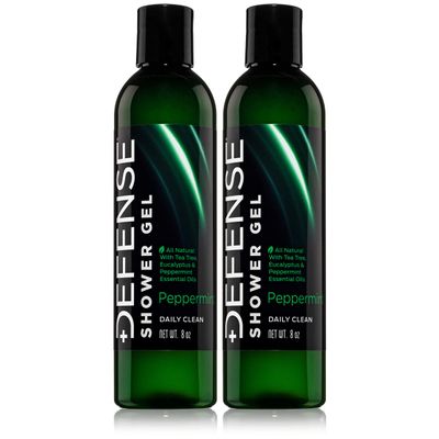 Defense Soap Peppermint Tea Tree Body Wash | All Natural Organic Shower Soap for Athletes | Odor Control & Skin Fungal Protection for Sports, Post Workout & Recovery - 8 oz (Pack of 2)