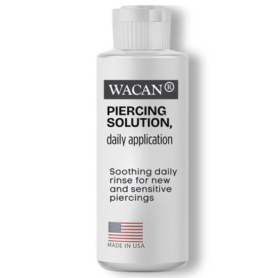 Wacan Gentle Daily Piercing Solution - Soothing Saline Rinse for New Piercing Aftercare - Sea Salt Piercing Cleaner for Sensitive Skin (4 Fl Oz)