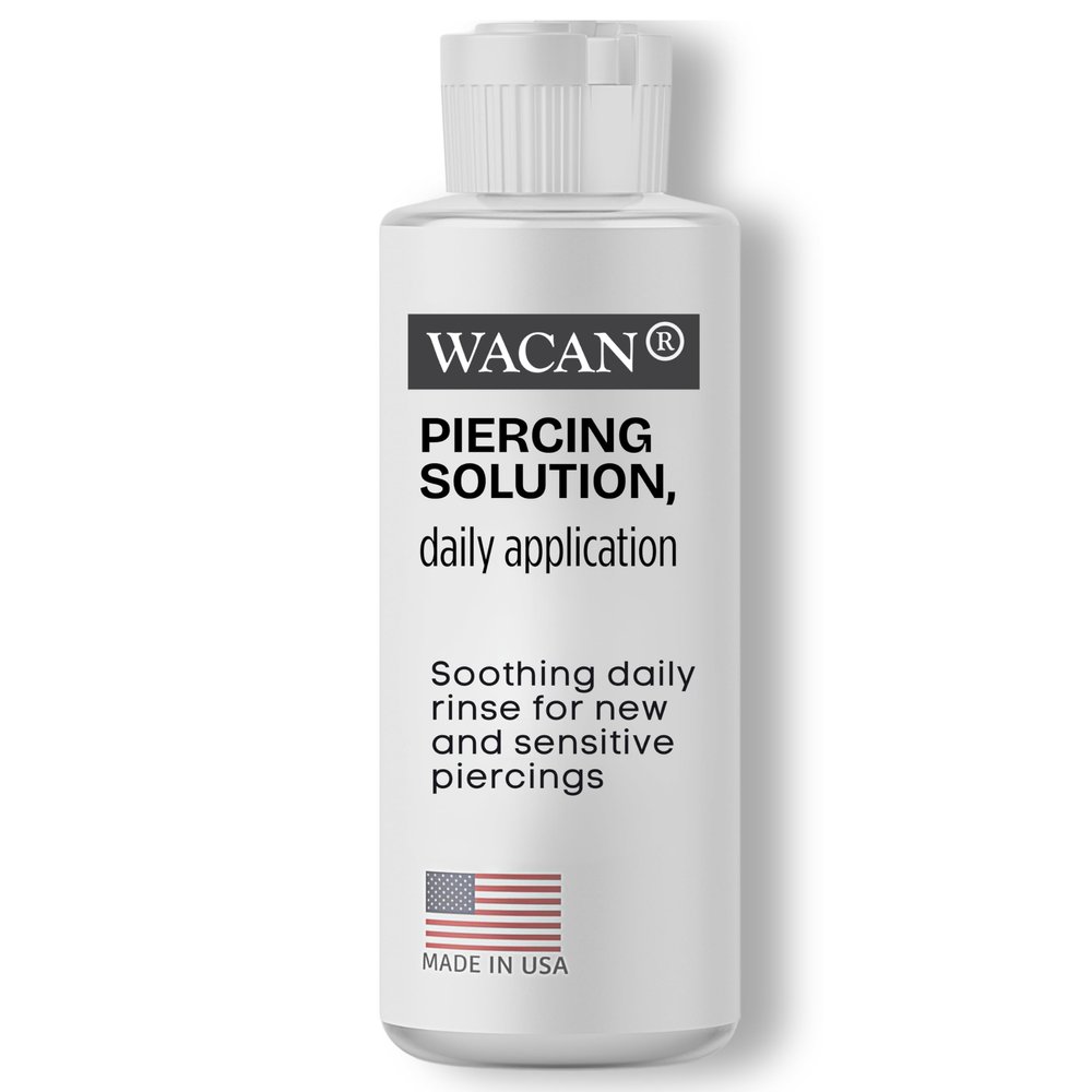 Wacan Gentle Daily Piercing Solution - Soothing Saline Rinse for New Piercing Aftercare - Sea Salt Piercing Cleaner for Sensitive Skin (4 Fl Oz)