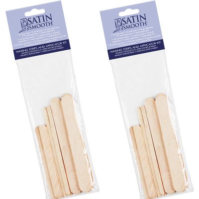 Satin Smooth Non Woven Wax Strips and Wax Sticks Kit - Waxing Strips and Wooden Applicator Sticks, Body, Facial & Eyebrow Hair Removal, 2 Pack