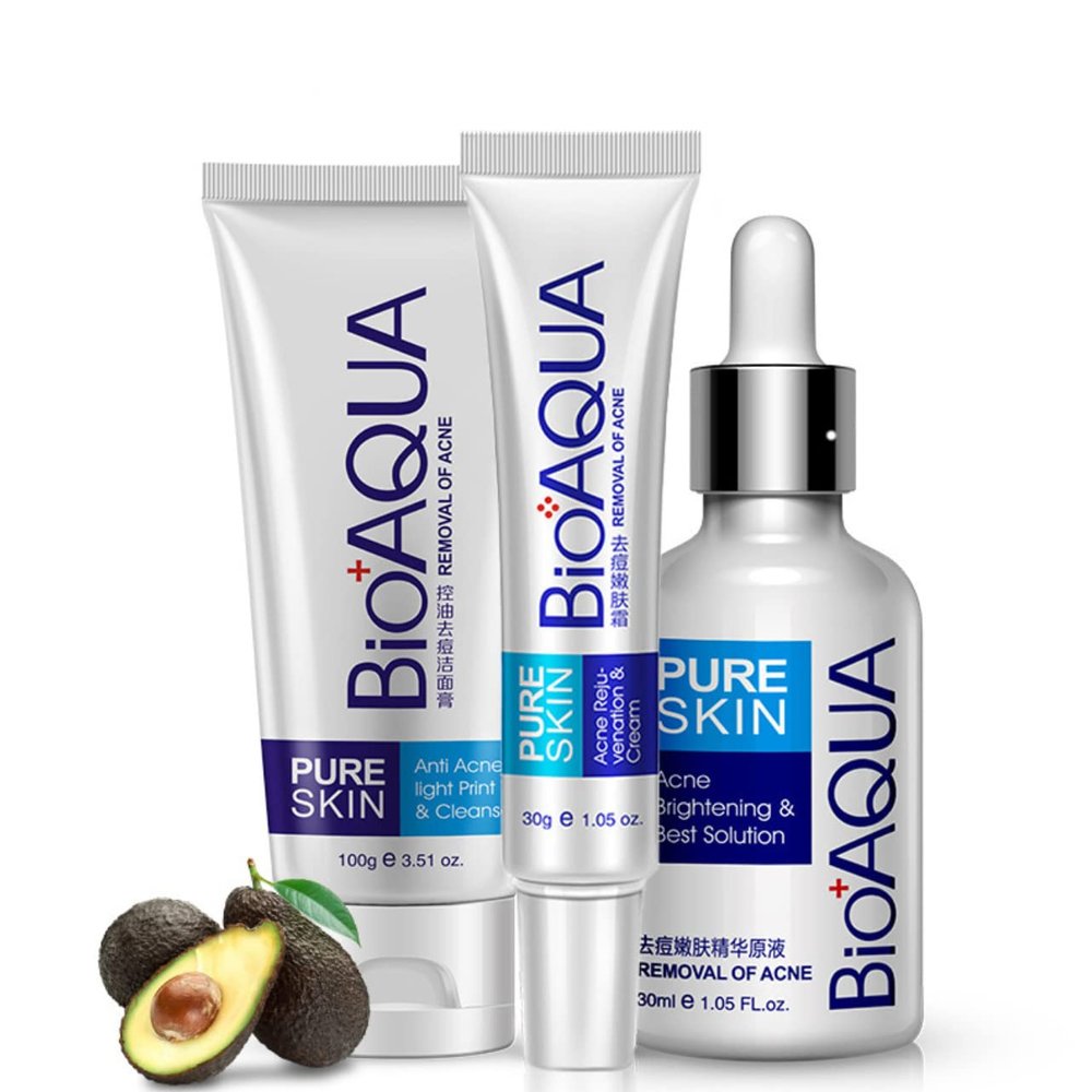 BIOAQUA 3in1 Face Anti Acne Set Scar Removal Spots Pimples Oil Cream Foam Scar Blemish Marks Moisturizing Oil 100g+30g+30ml