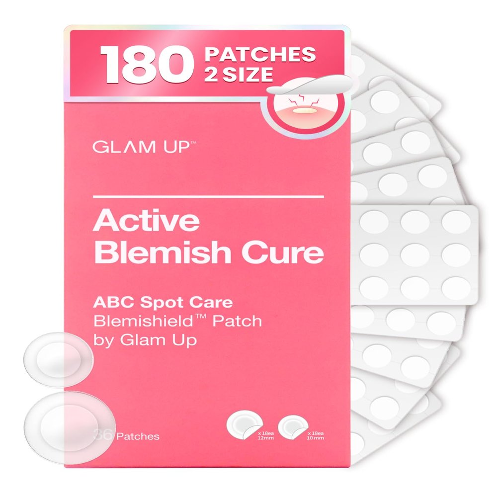 GLAM UP Hydrocolloid Blemish Pimple Zit Patches(180PCS/2Size) - Invisible Ultra Thin Spot Cover Stickers for Face and Skin, Strong Water-proof and Adhesive Overnight, Vegan-friendly
