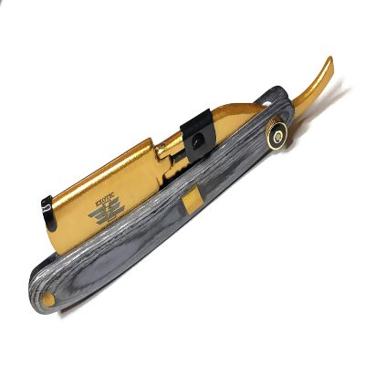 Bronze Gold and Black Straight Edge Hair Shaving Razor Blade - Amazing Design Handle With Steel Shaver Folding Knife for Barbers