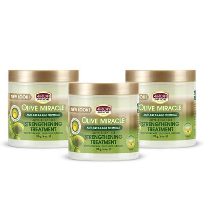 African Pride Olive Miracle Anti-Breakage Crme (3 Pack) - Contains Olive & Tea Tree Oil to Help Stop Breakage, Split Ends & Hair Dryness, 6 oz
