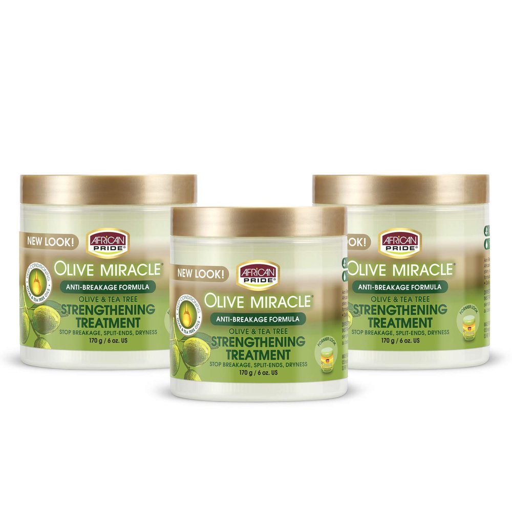 African Pride Olive Miracle Anti-Breakage Crme (3 Pack) - Contains Olive & Tea Tree Oil to Help Stop Breakage, Split Ends & Hair Dryness, 6 oz