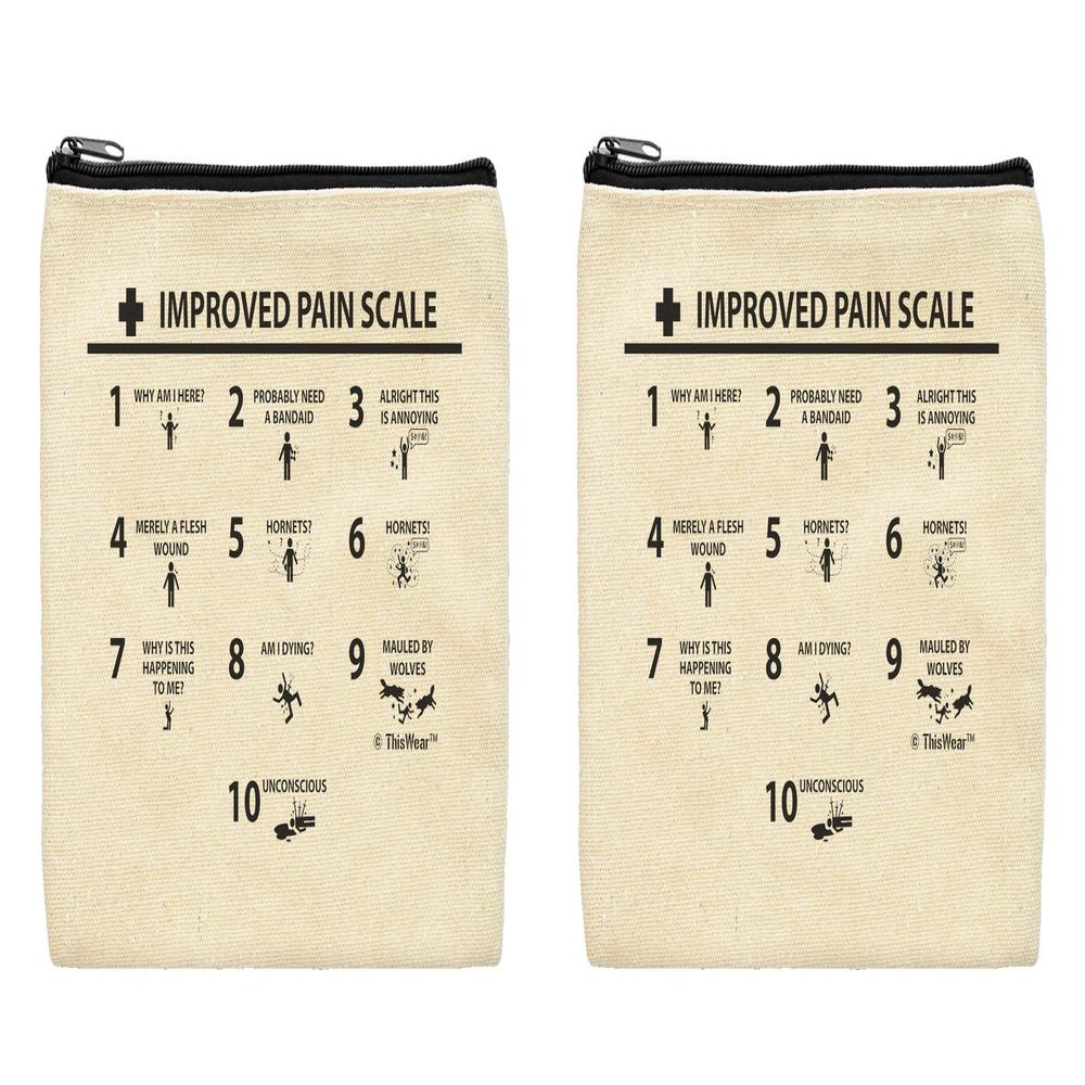 ThisWear Funny Nurse Bags Improved Pain Scale Doctor Nurse Appreciation Gifts LPN RN Bag 2-Pack Makeup Bags