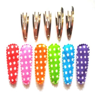 24 Set Assorted Colors Polka Dot Printed Satin small Hair Clip Covers and Silver Clip Size 35mm