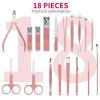 ZIZZON Manicure Set 18 in 1 Professional Pedicure Set Nail scissors Grooming Kit with Leather Travel Case Pink view 2