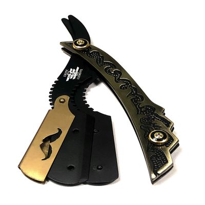 Bronze Gold Straight Edge Shaving Razor - Barber Blade for Hair Shaving Grooming and Shap-Up + Free Blades