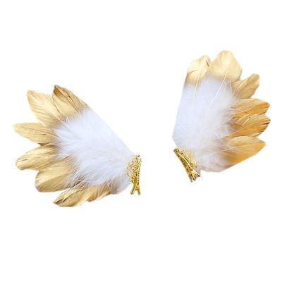 LittleLuluda Handmade Feather Angel Wings Hair Clips Hair Barrettes Lolita Cosplay Hair Accessories (White)