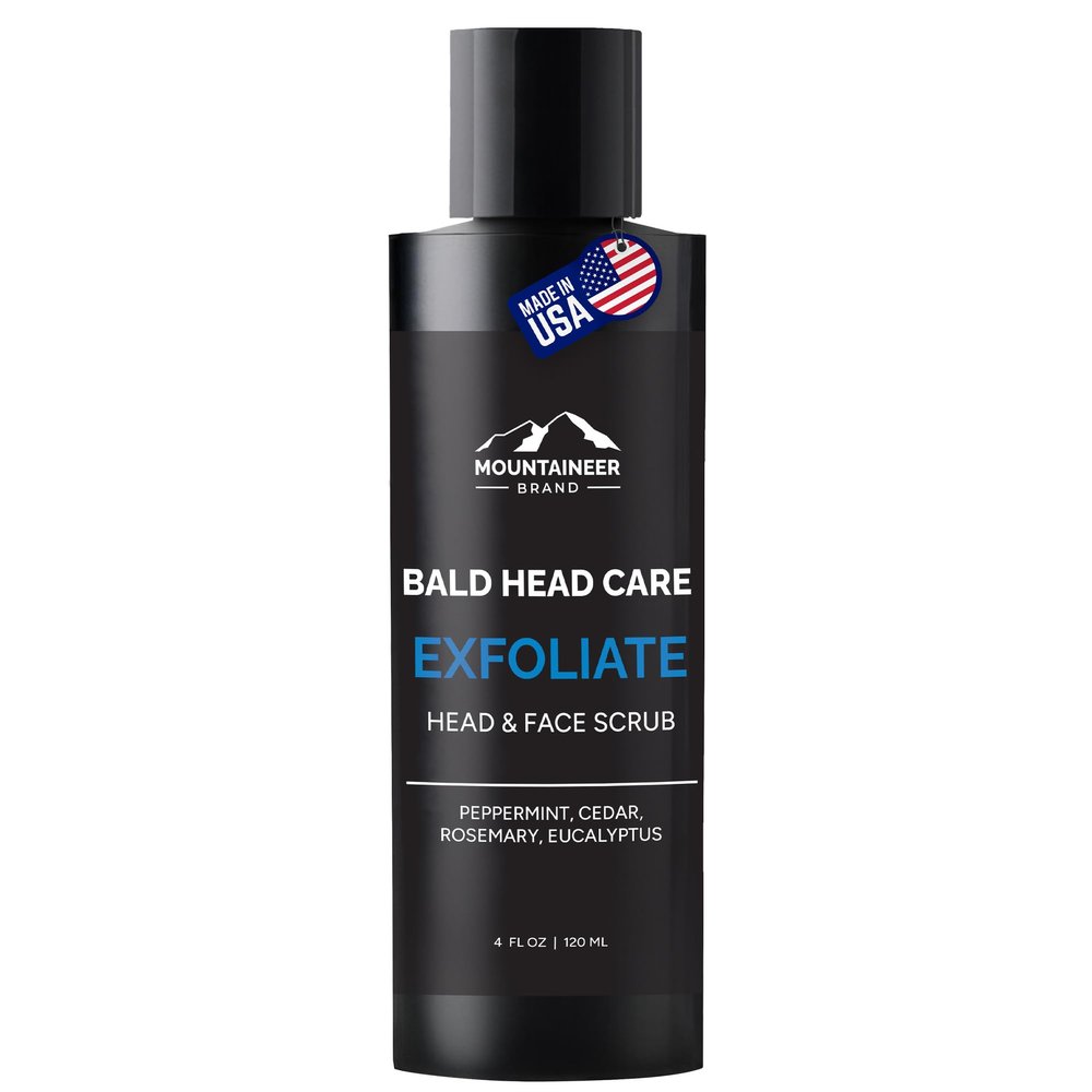 Mountaineer Brand Natural Bald Head Exfoliator with Fresh & Natural Scent | Scalp & Face Exfoliating Scrub | Bald Head Care for Men | Made in West Virginia | Exfoliate | 4oz