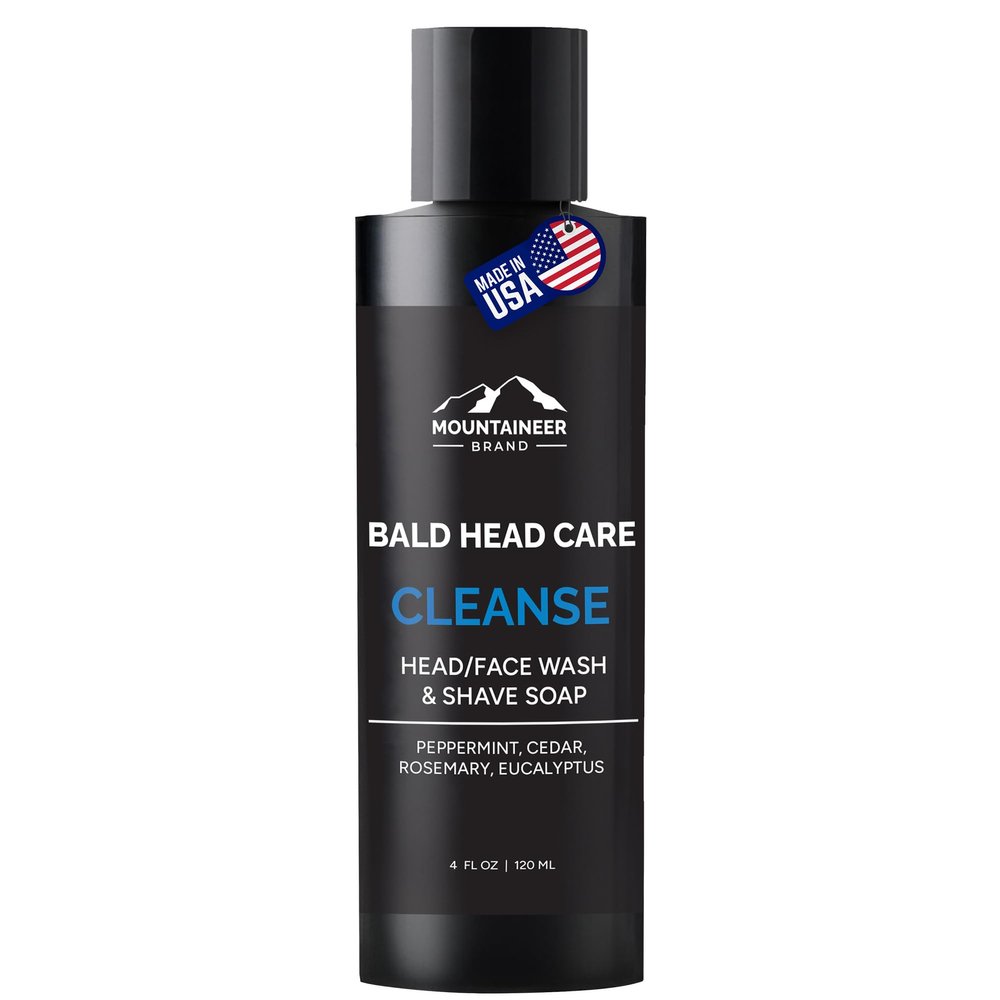 Mountaineer Brand Natural Bald Head Shampoo with Fresh & Natural Scent | Daily Scalp & Face Soap Wash | Bald Head Care for Men | Made in West Virginia | Cleanse | 4oz