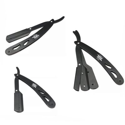 Black Unique Design Straight Edge Razor - Lightweight Barbershop Unisex Hair Shaving Razor Blade Folding Knife Cut Throat Shavette