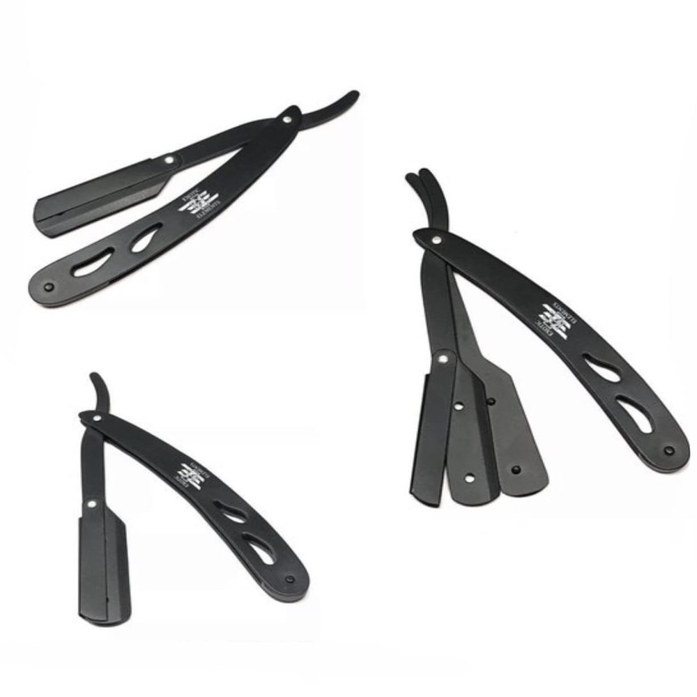 Black Unique Design Straight Edge Razor - Lightweight Barbershop Unisex Hair Shaving Razor Blade Folding Knife Cut Throat Shavette