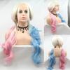 SERENEWIG Cosplay Wigs for Drag Queen 2x Braids Synthetic Lace Front Wigs for Women 60# White Blonde Ombre Half Pink Half Blue Hair Wigs view 2