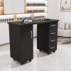 mefeir Manicure Table Nail Desk, Spa Salon Beauty Wooden Technician Workstation w/Cabinet, Drawers, Wheels & Wrist Rest, Black view 2
