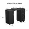 mefeir Manicure Table Nail Desk, Spa Salon Beauty Wooden Technician Workstation w/Cabinet, Drawers, Wheels & Wrist Rest, Black view 3