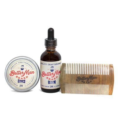 Better Man Beard Original Kit - 3-Piece Beard Grooming Kit with Moisturizing Balm, Conditioning Oil & Sandalwood Comb - KIT-ORG