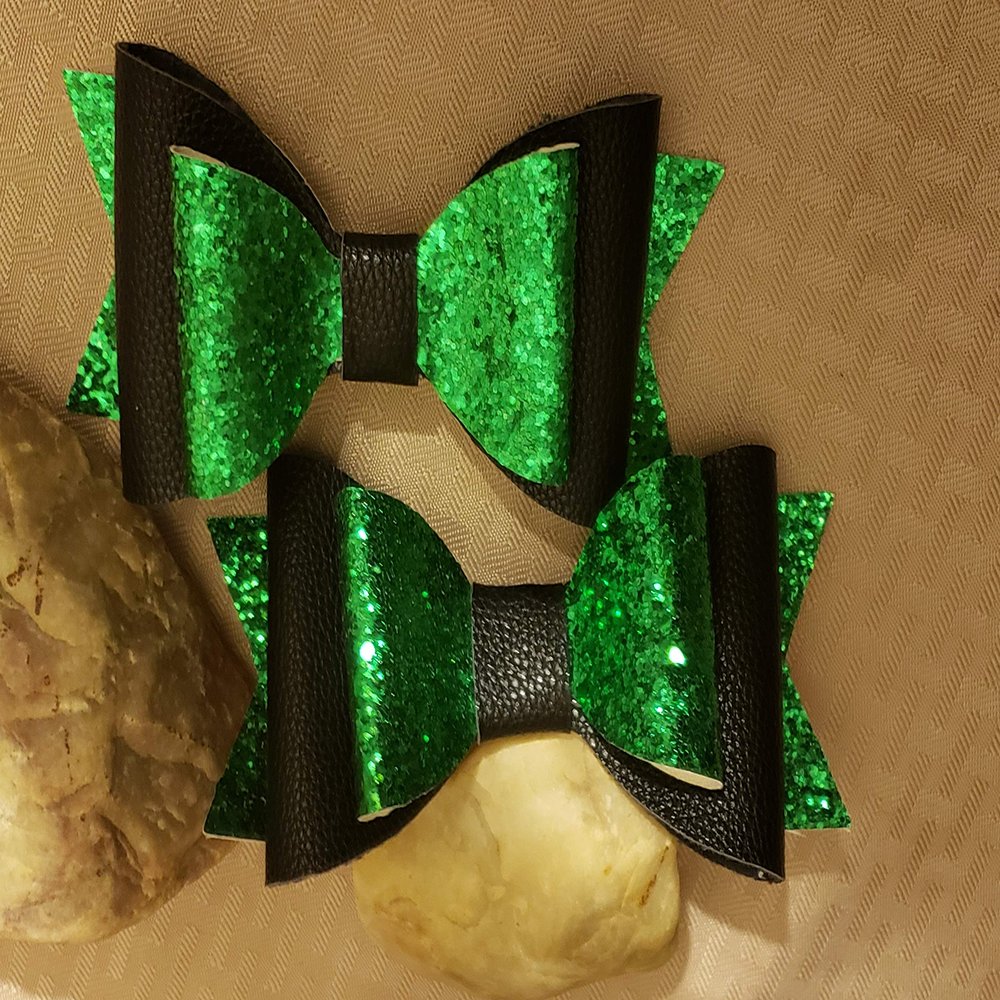 Black and Green Hair Bow Clip