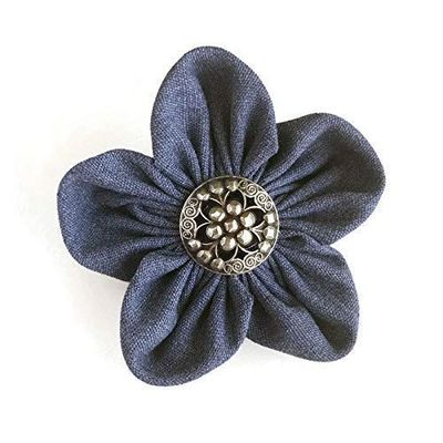 Blue Denim Flower Lapel Pin, Blue Hair Clip, Floral Accessories for Him, Flower Pins for Her, Blue and Silver Boutonniere