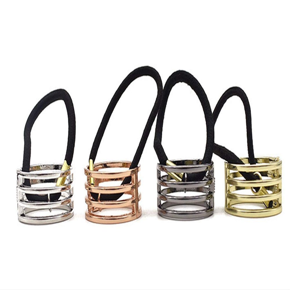 Fodattm 4PCS Women Alloy Ponytail Cuff Elastic Hair Ties Hair Band Gothic Ponytail Holder Hair Cuff Fashion Hair Rope Stretch Headwear (Color 3)
