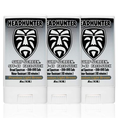 Headhunter Sunscreen Face Stick SPF 45, Waterproof Surf Sunblock for Waterman, Water-Resistant Facial Sunscreen for Ultra-Sport Protection and Solar Defense (80 min), Tinted Light Brown