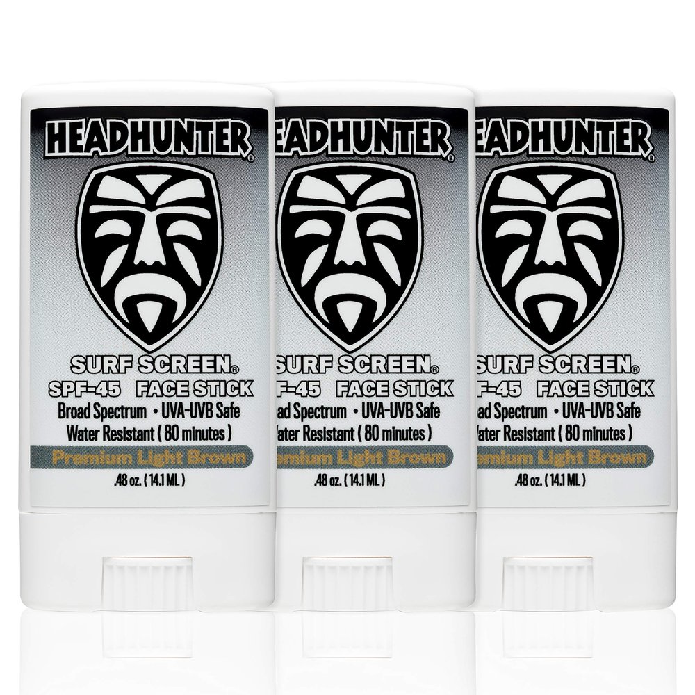 Headhunter Sunscreen Face Stick SPF 45, Waterproof Surf Sunblock for Waterman, Water-Resistant Facial Sunscreen for Ultra-Sport Protection and Solar Defense (80 min), Tinted Light Brown