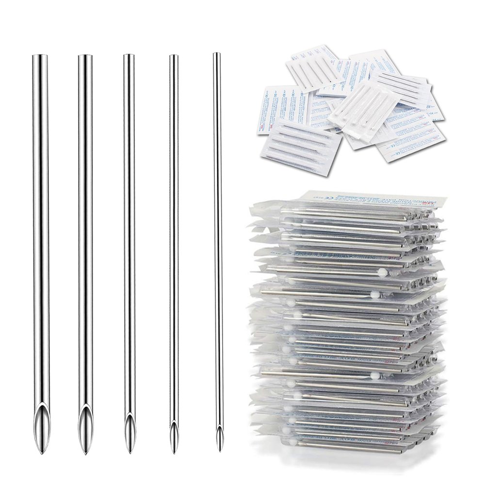 combofix Body Piercing Needles 50pcs Mixed 12G 14G 16G 18G 20G Stainless Steel Hollow Needles for Ear Nose Navel Lip Disposable Piercing