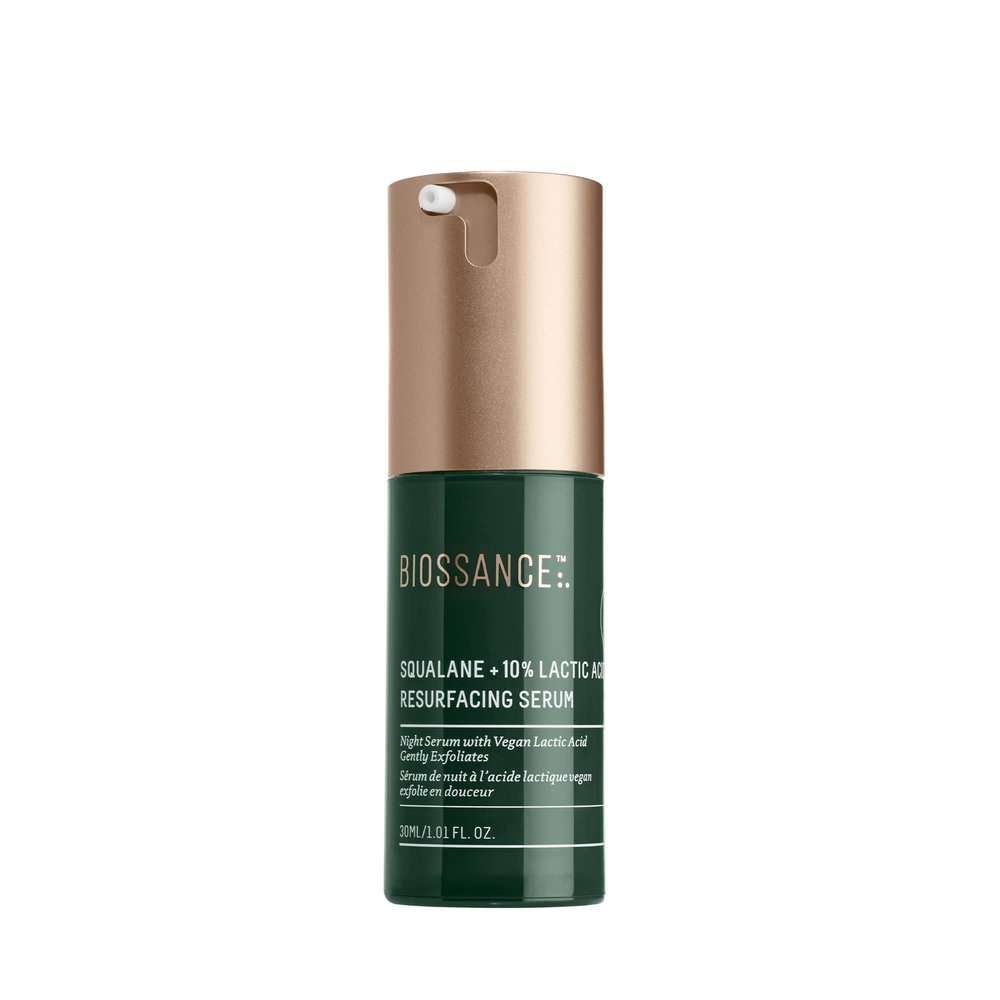 BIOSSANCE Squalane + Lactic Acid Resurfacing Night Serum - Vegan 10% Lactic Acid Face Serum for Skin Texture and Fine Lines - Gentle Night Exfoliant, Hydrating - Pore Reducer for Face, 1.0 Ounce