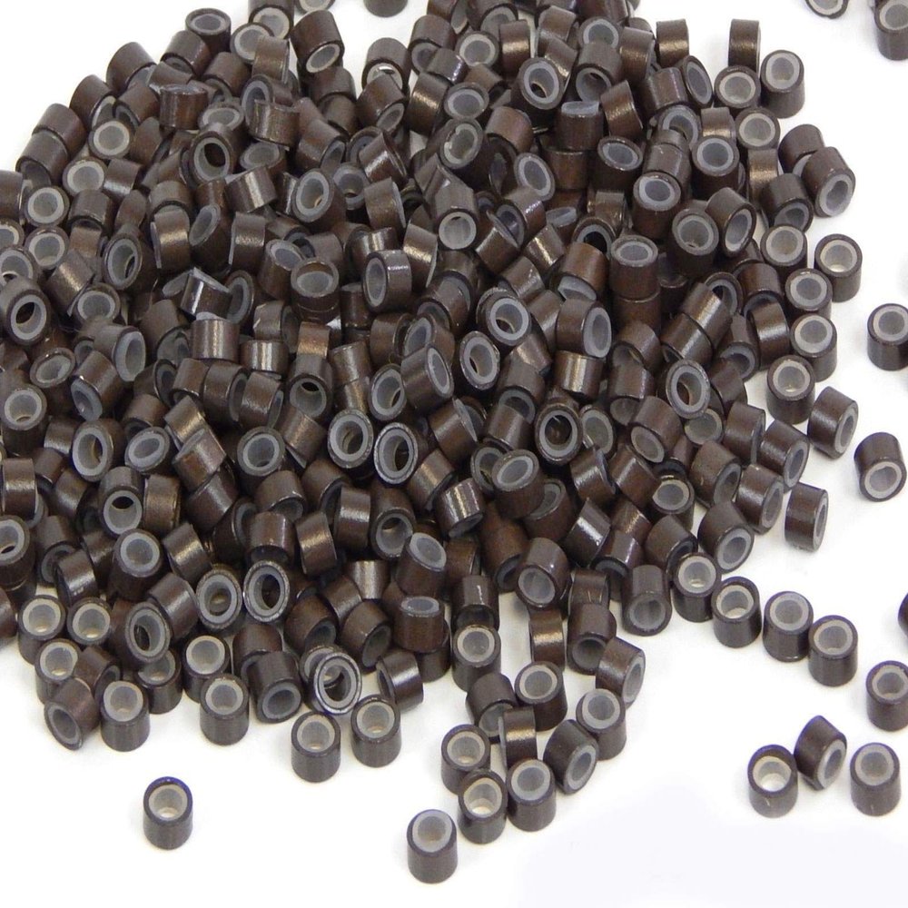 1000 PCS 4.5mm Auburn Brown #1 Color Silicone Lined Micro Rings Links Beads Linkies For I Tip Bonded Feather Hair Extensions