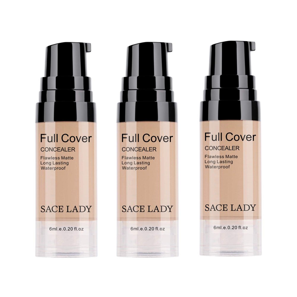 3 Pack Pro Full Cover Liquid Concealer, Waterproof Smooth Matte Flawless Finish Creamy Concealer Foundation for Eye Dark Circles Spot Face Concealer Makeup, Size:36ml/0.20Fl Oz, Natural