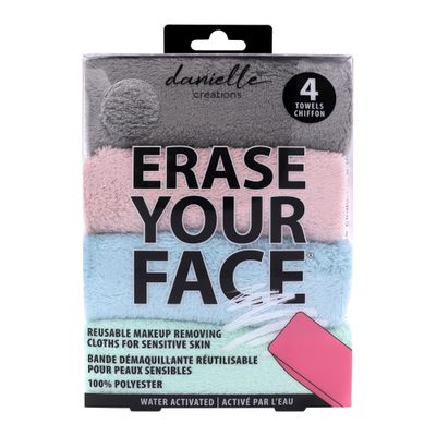 ERASE YOUR FACE Reusable Makeup Remover Cloths - Microfiber Face Towels to Cleanse & Remove Makeup - Water Activated for Sensitive Skin - Multi-Pastel (4 Count)