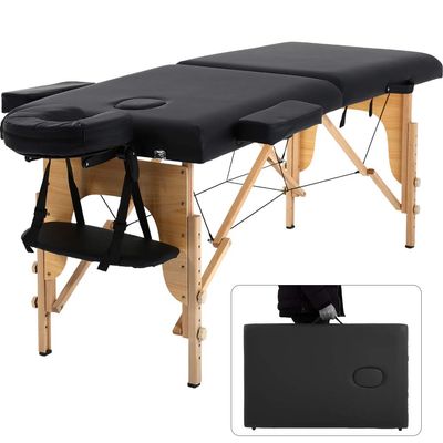 Dkeli Portable Massage Table Spa Bed Folding 84 Inch Height Adjustable 2 Fold Massage Bed with Carry Case PU Leather Professional Facial Salon Tattoo Bed with Face Cradle, Hold Up to 450Lbs, Black