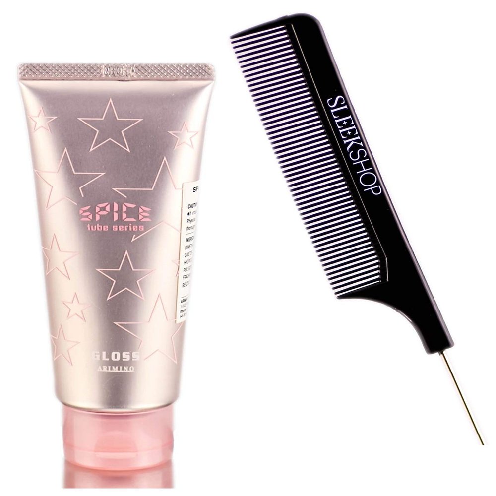 Arimino Spice Tubes Series GLOSS Shine (w/Sleek Comb) Conditioner Hair Cream Honey Gel Creme Wax Pomade (3.53 ounce size)