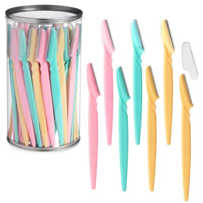 Glamlily 60 Pack Facial Dermaplaning Tool, Face Razors for Women's Hair Removal, 6-Inch Shavers Bulk Set in 3 Colors (Pink, Turquoise Blue, Light Yellow) - Dermaplaning Blade for Face - Eyebrow Razor