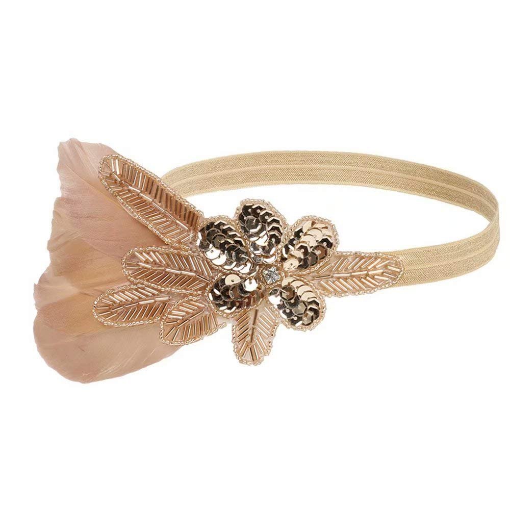 YEEBOM 1920s Flapper Headband Roaring 20s Great Gatsby Feather Headpiece Hair Accessories for Women