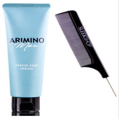 Arimino MEN Freeze Keep Grease (w/Sleek Comb) Man Conditioner Hair Cream Gel Creme Wax Pomade (3.52 ounce)