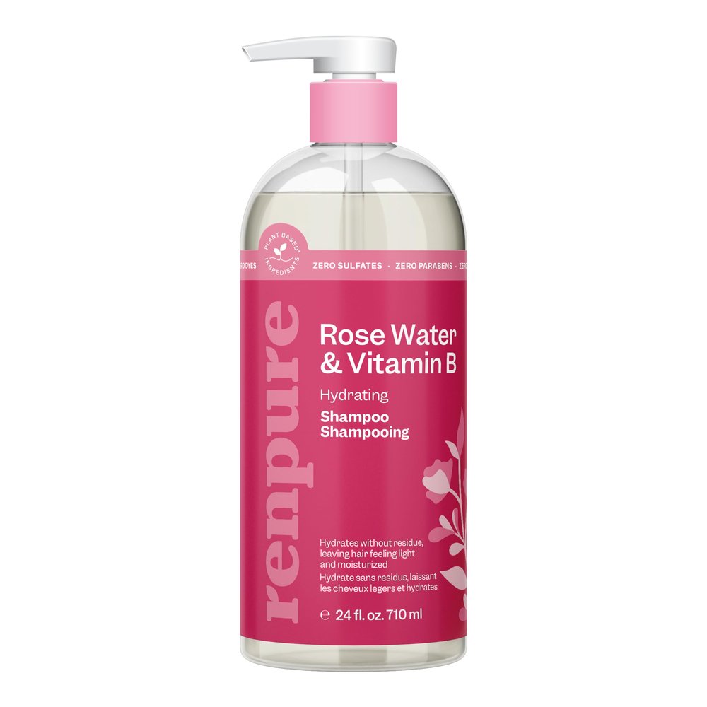 RENPURE Plant-Based Rose Hydrating Shampoo for Dry Hair - Sulfate-Free, Paraben-Free, Cruelty-Free & Color-Safe - Naturally Moisturizing & Refreshing for Women