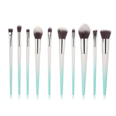 XZEN 10pcs rhinestone handle makeup brush set-gradient color-Novel high-quality makeup brush (white+green)