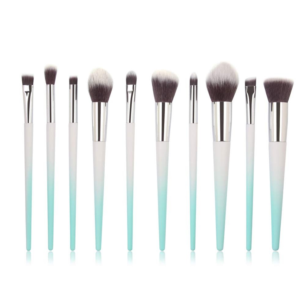 XZEN 10pcs rhinestone handle makeup brush set-gradient color-Novel high-quality makeup brush (white+green)