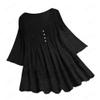 Aniywn Women Round Neck Lace Up Lace Patchwork Flare Pullover Top Casual Plus Size 3/4 Sleeve Floral Printed T-Shirt view 1