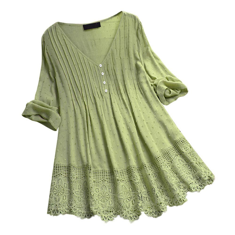 Aniywn Women Round Neck Lace Up Lace Patchwork Flare Pullover Top Casual Plus Size 3/4 Sleeve Floral Printed T-Shirt