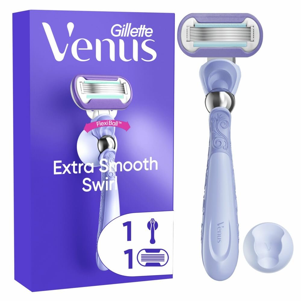 Gillette Venus - Shaver for women, extra smooth, 5 blade refill and reusable handle, rotating, designed to glide on all body curves, smooth shaving even in areas